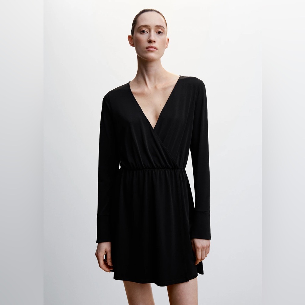 21- MANGO wrap black mini dress size large